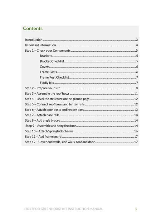 HortPod Manual Summary index